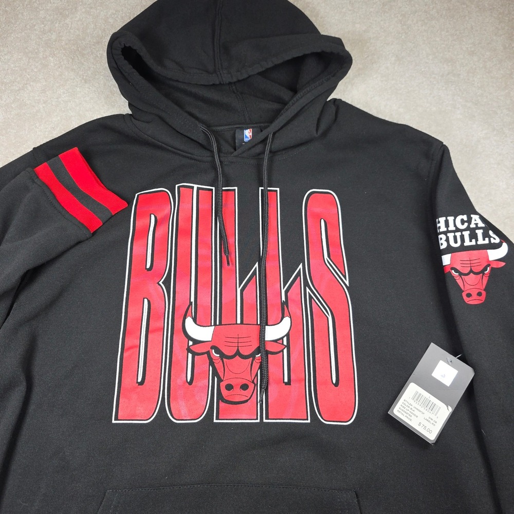 NBA Chicago Bulls Mens Large Rise Up Hoodie Black Red‎ Graphic Sweatshirt NWT